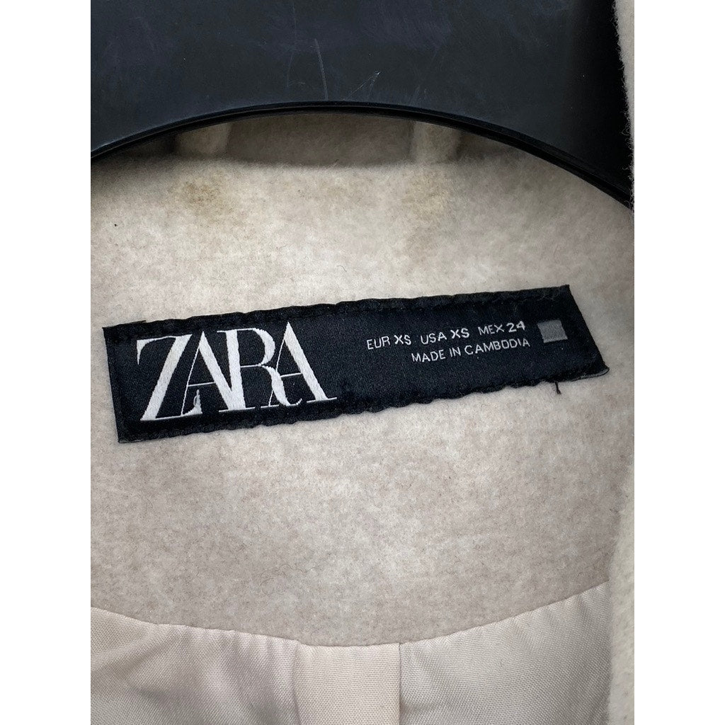 ZARA Women's Soft Ecru Beige Snap-Button Cropped Jacket SZ XS