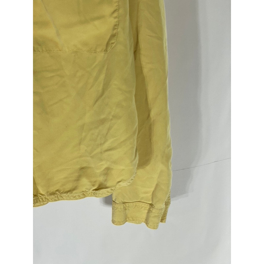 EVERLANE Women's Yellow Washable Silk Long Sleeve Henley Patch Pocket Top SZ 2