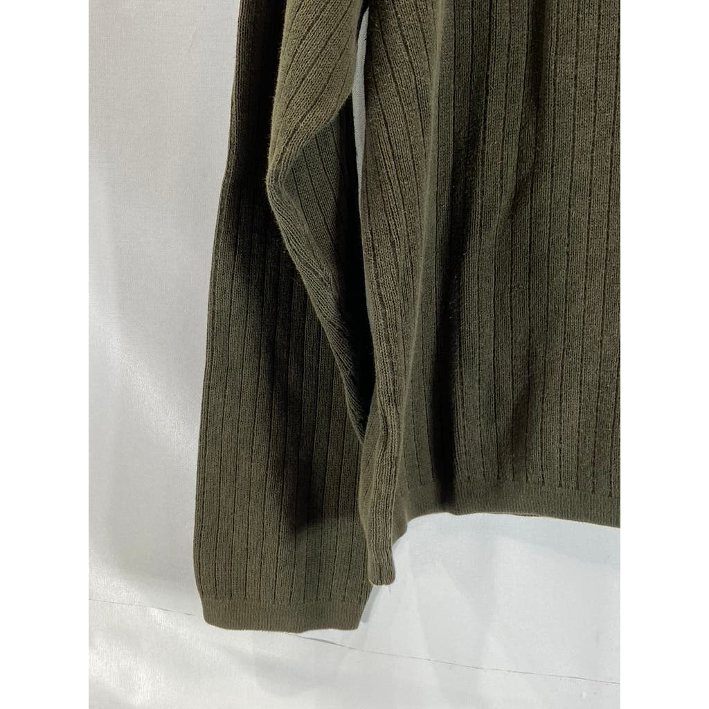 J. CREW Men's Olive Green Cotton Ribbed V-Neck Pullover Sweater SZ M