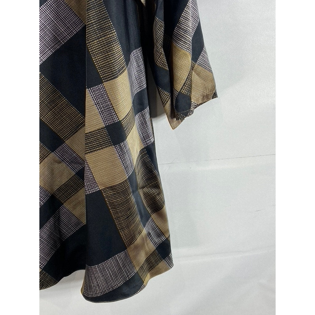 FRANCESCA OF DAMON FOR STARINGTON Women's Tan/Yellow Vintage Plaid Silk Coat SZ8