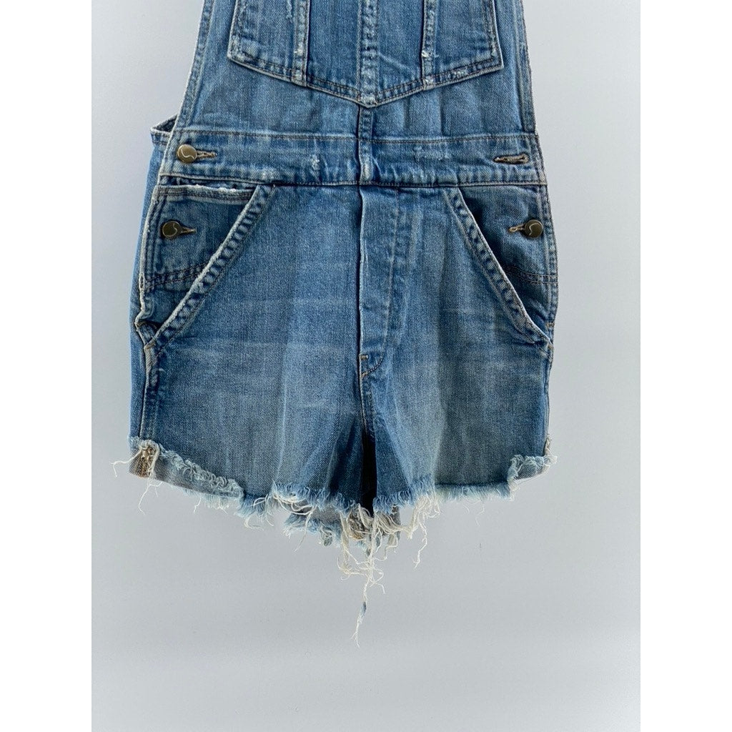 TAYLOR HILL BY JOE'S Women's Blue Denim Frayed Cuffed Hem Short Overall SZ XS