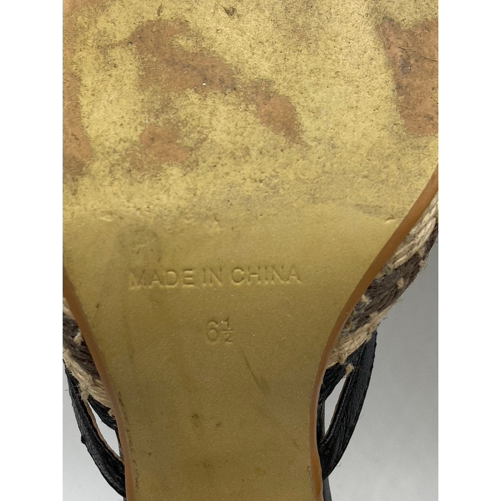 FARYL ROBIN Women’s Black Hay Woven Cutout Closed Toe Ankle-Strap Sandals SZ 6.5