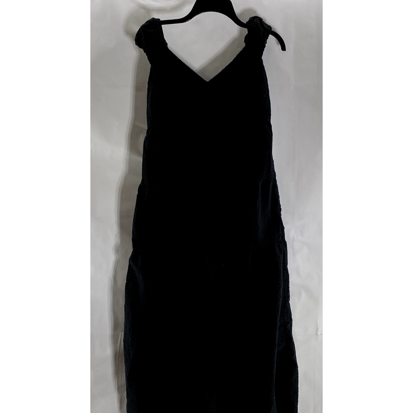 OLD NAVY Women's Black Solid V-Neck Ruffle-Sleeve Tie-Bust Tiered Maxi Dress SZM