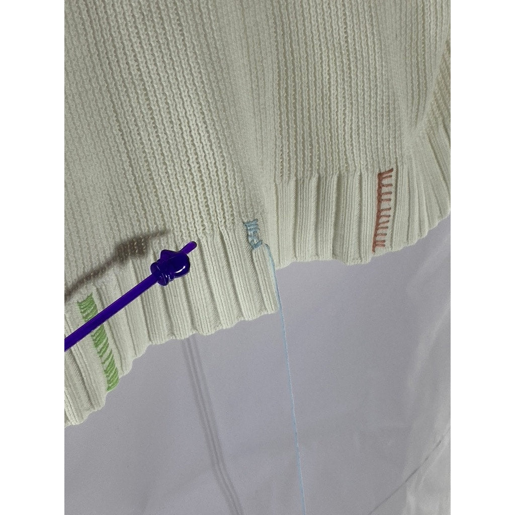 LOFT Women's White Knit Crewneck Elliptical Hem Pullover Sweater SZ XL