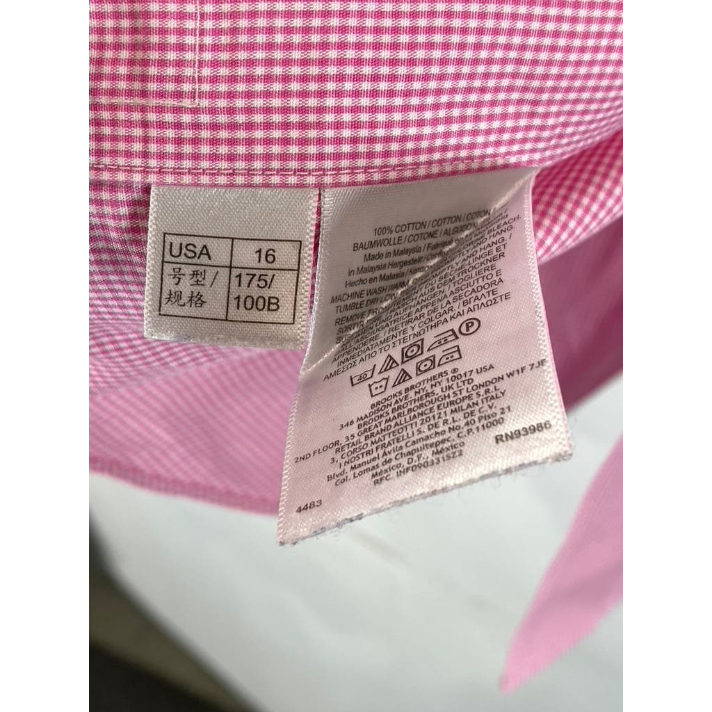 BROOKS BROTHERS 346 Men's Pink Gingham Slim-Fit Button-Up Long Sleeve Shirt SZ16