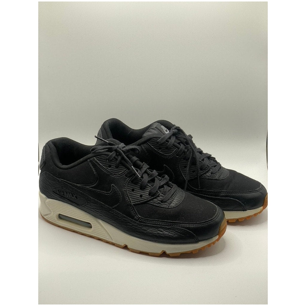 NIKE Women's Black Air Max 90 Premium Lace-Up Round Toe Platform Sneakers SZ 9.5