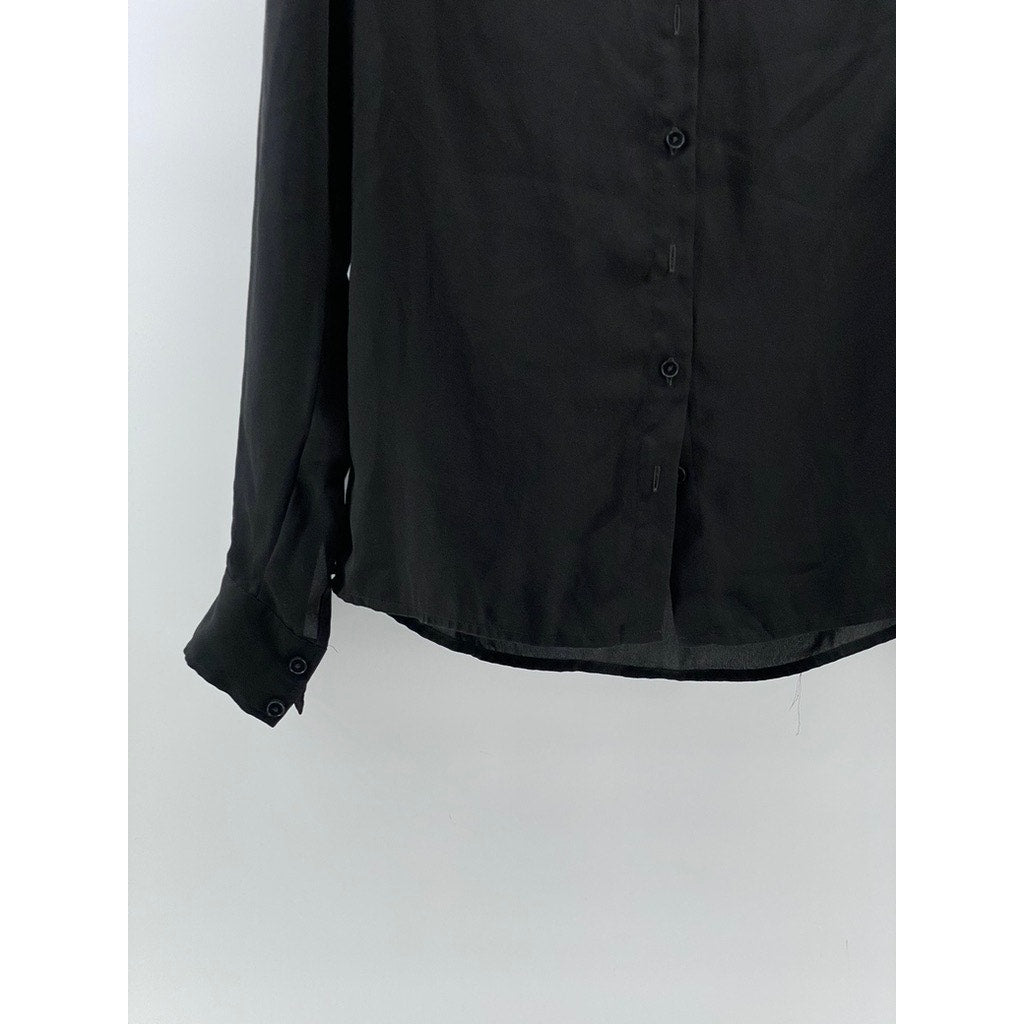 EXPRESS Women's Black Solid Regular-Fit Button-Up Long Sleeve Top SZ XS