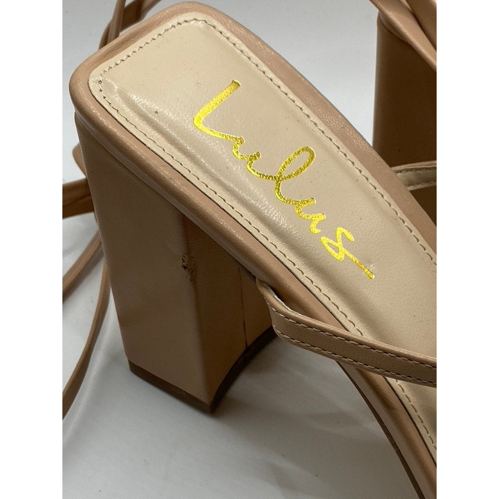 LULUS Women's Light Nude Square-Toe Gladiator Strappy Heels SZ 8.5