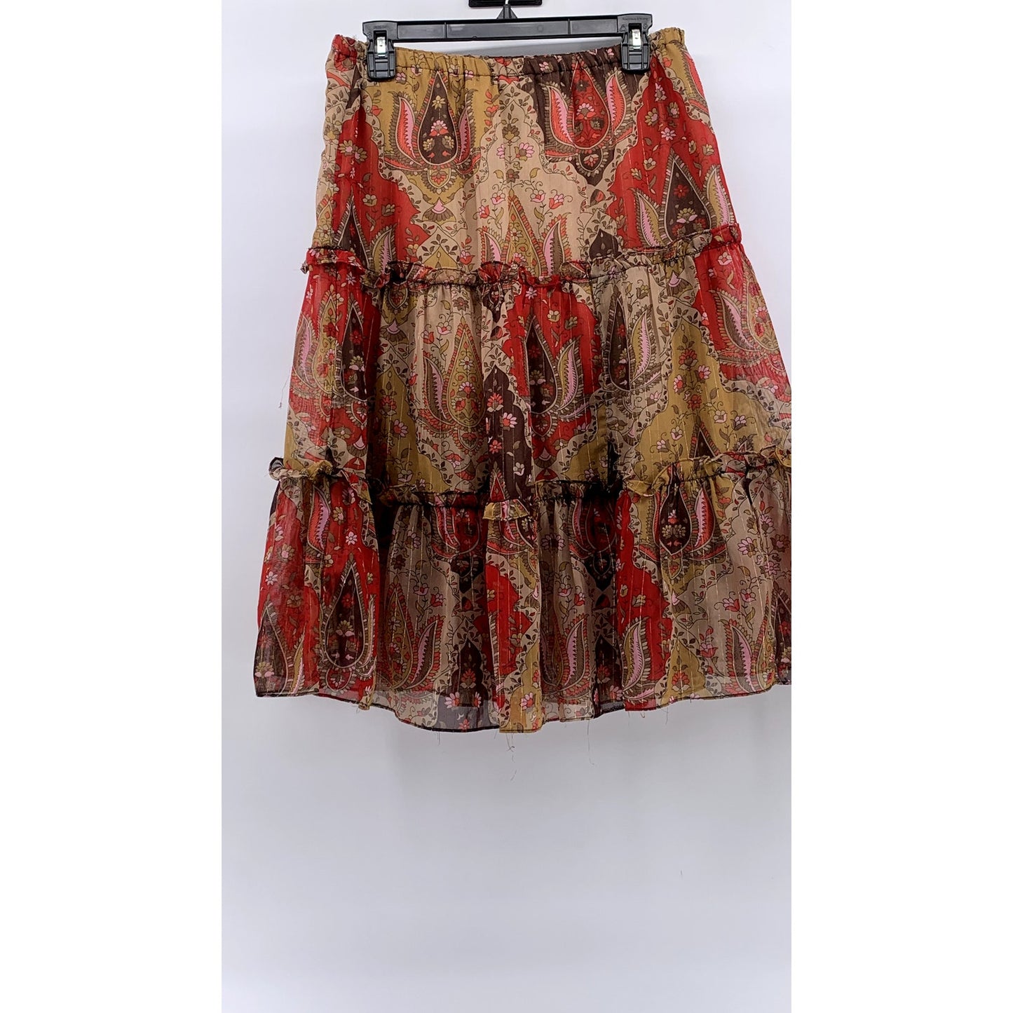 ZERO ZERO Women's Red-Tan Printed Tiered A-Line Knee Length Skirt SZ M