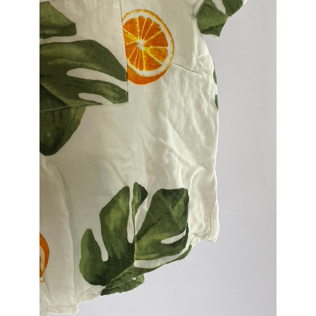 FOREVER 21 Women's Off-White Tropical Button-Up Pocket Short Sleeve Top SZ S