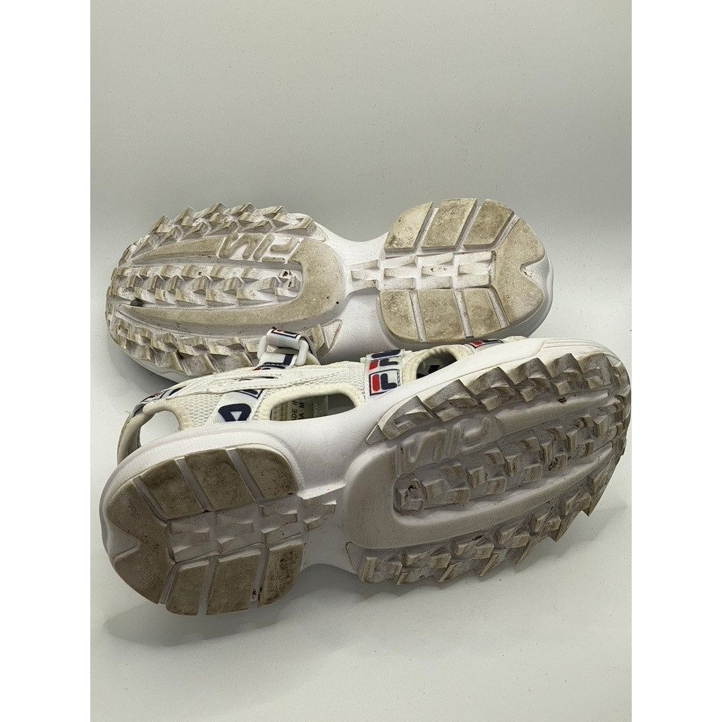 FILA Men's White-Blue Hook & Loop Strappy Chunky Open-Toe Disrupter Sandals SZ 8