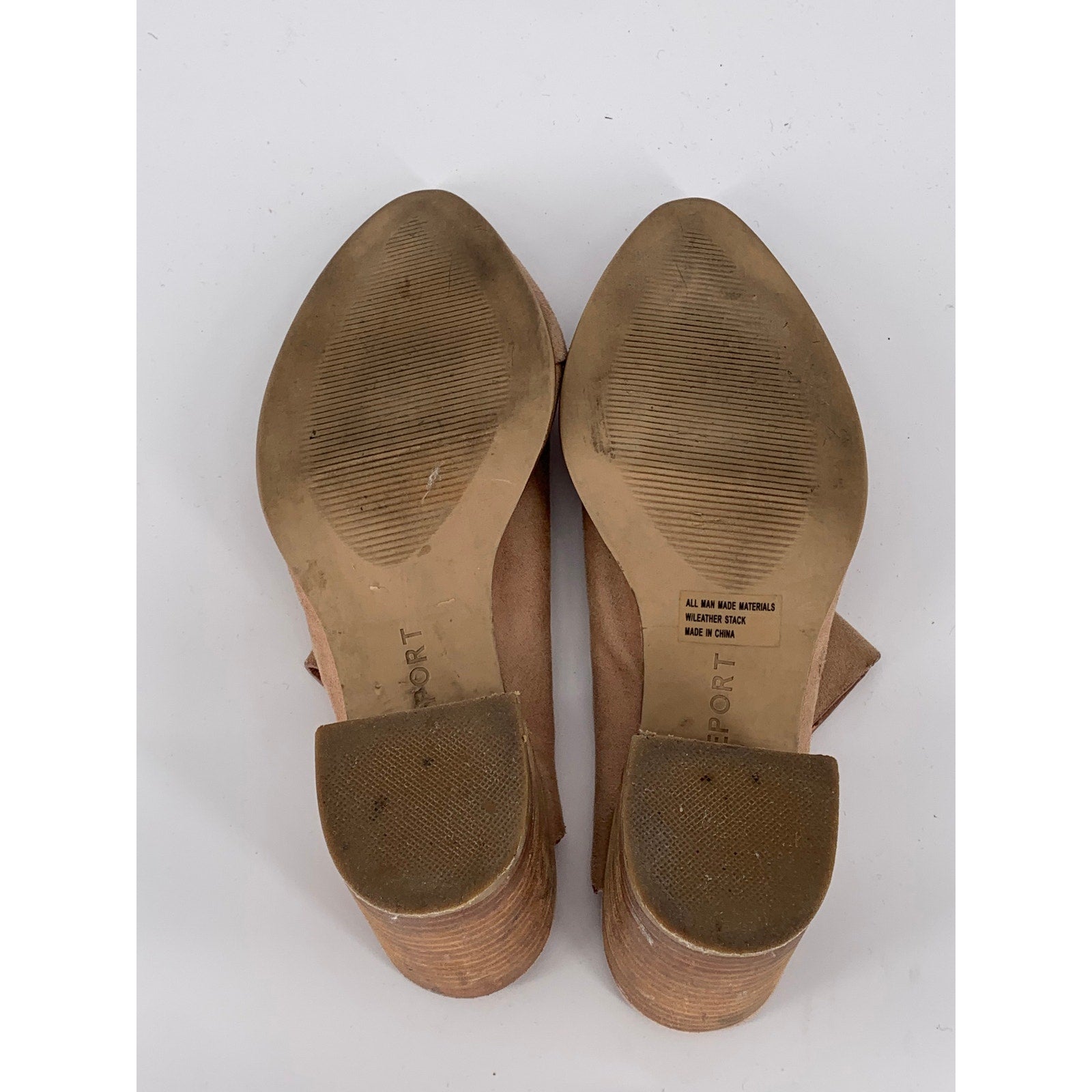 REPORT Women's Tan Suede Tisha Pointed-Toe Block Stacked-Heel Mules SZ 8.5