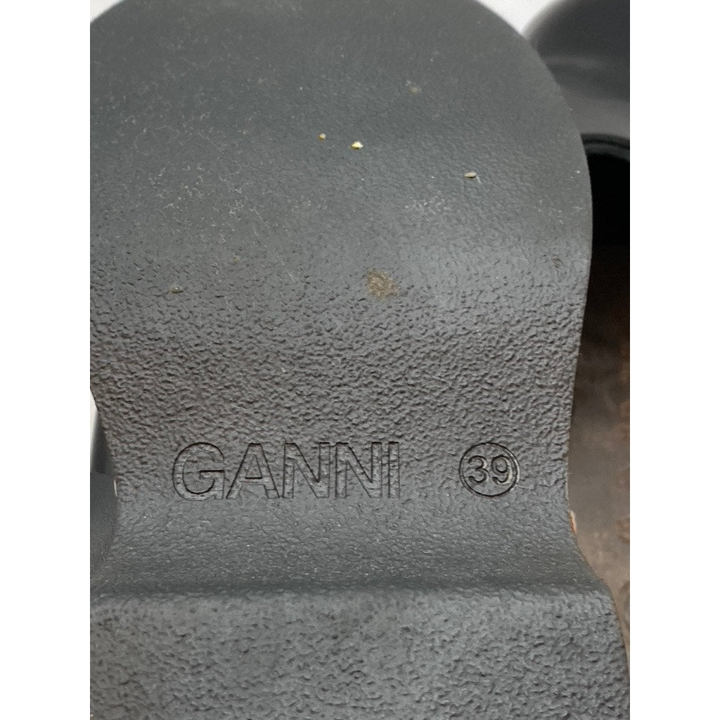 GANNI Women's Black Leather Retro Studded Slip-On Clog SZ 39(US9)