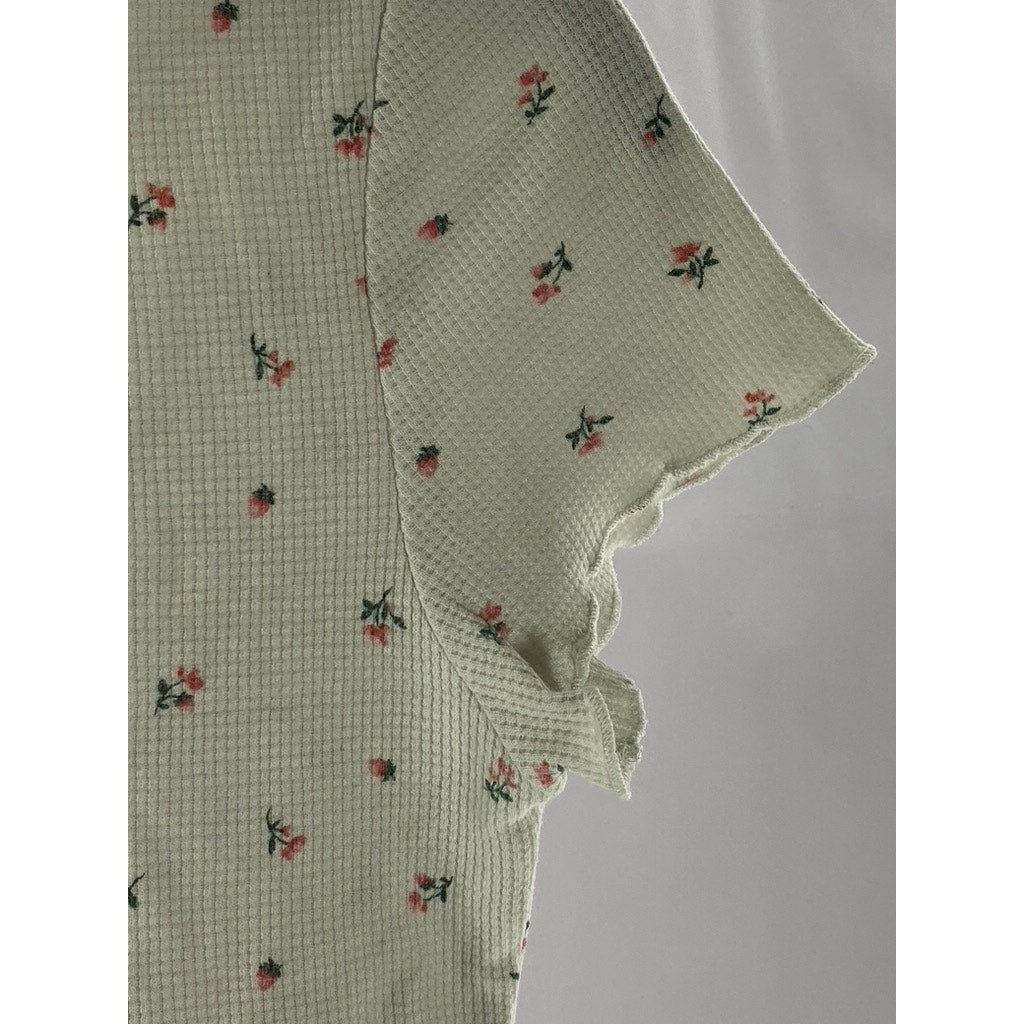 FOREVER 21 Women's White Micro Floral Print Crewneck Short Sleeve Crop Top SZ S