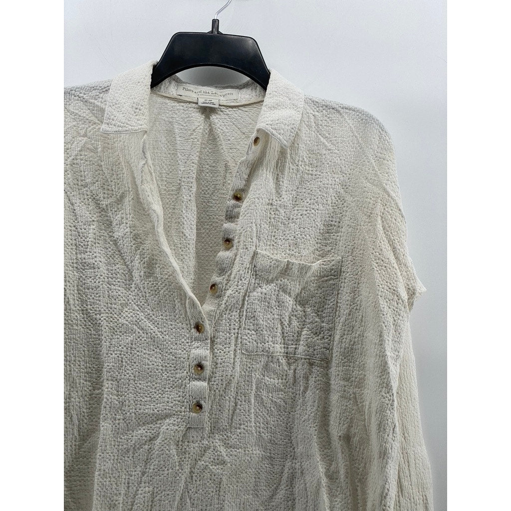 PILCRO AND THE LETTERPRESS Women's White Textured Half-Button Top SZ S