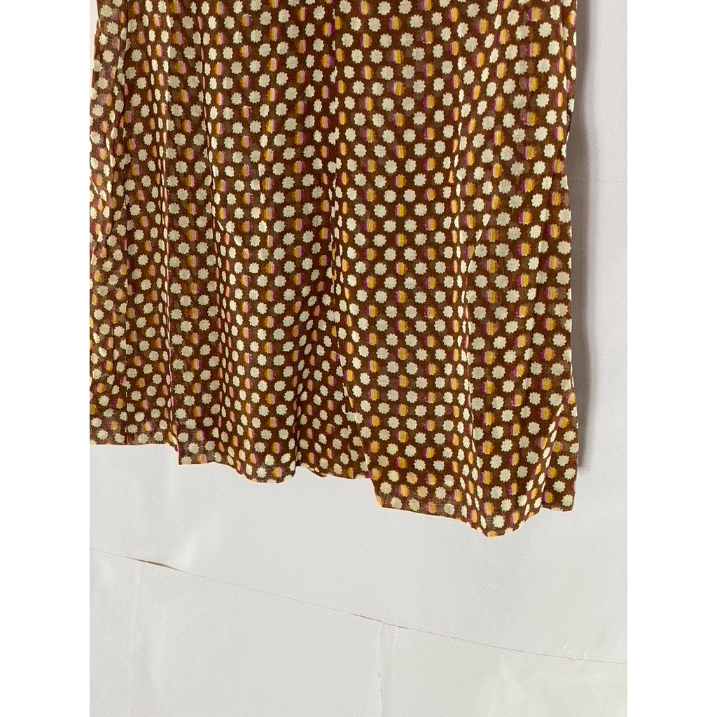 UNBRANDED Women's Brown Sheer Printed Short Sleeve Button-Front Shirt Dress SZ M