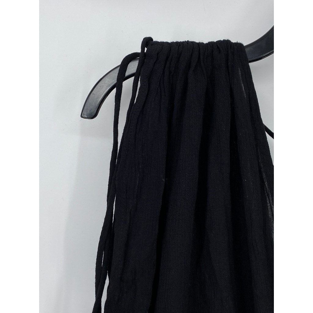 ASOS DESIGN Women's Black Crinkle Tie-Shoulder V-Neck Semi Sheer Romper SZ 8