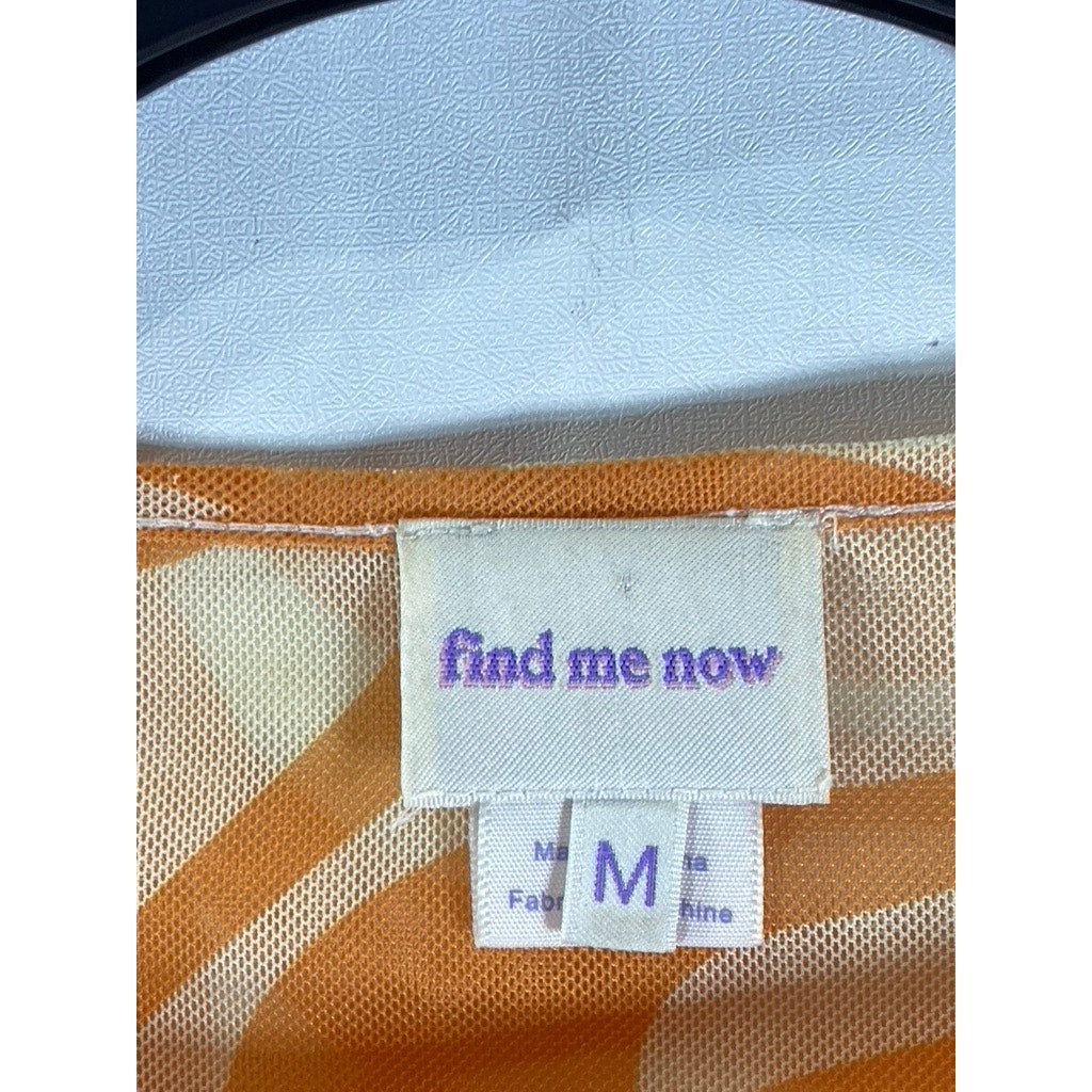 FIND ME NOW Women's Mesh Orange Creamsicle Dream On Long Sleeve Midi Dress SZ M