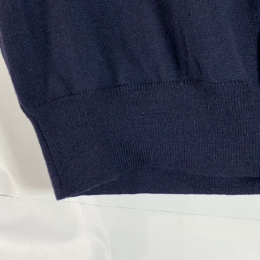 NORDSTROM Men's Navy V-Neck Extra Fine Merino Wool Button-Down Sweater Vest SZ L