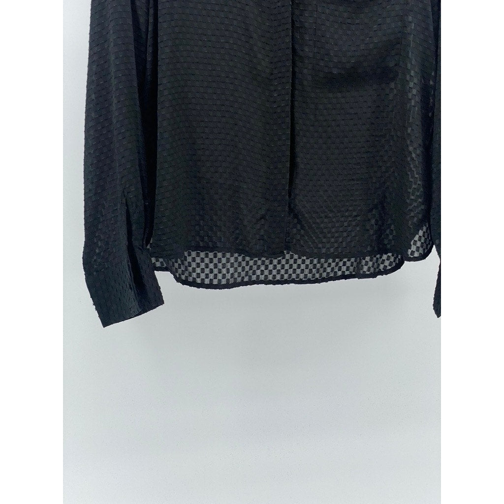 ZARA Women’s Black Sheer Mini Checkered Long Sleeve Button-Up Top SZ L