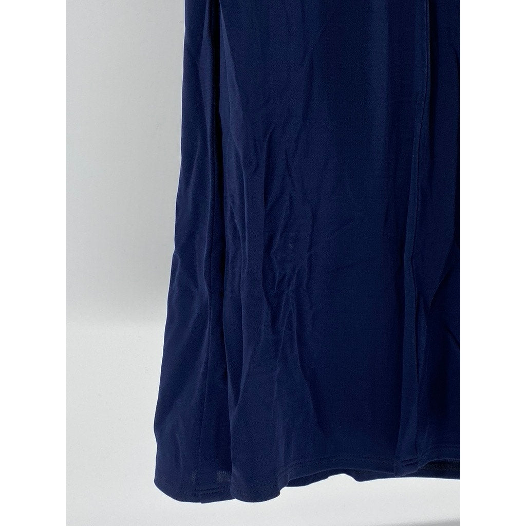 ABS By ALLEN SCHWARTZ Women's Blue-Black Mesh Back Side-Ruched Maxi Dress SZ M