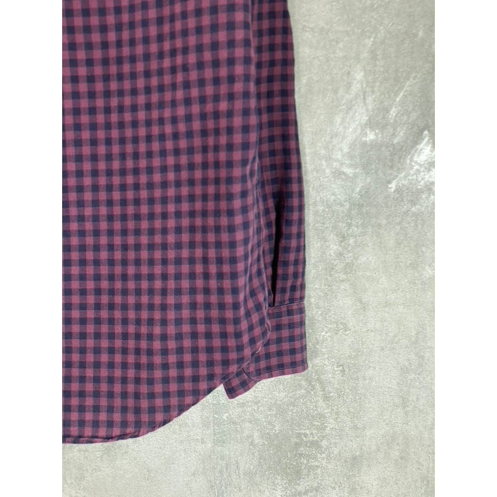 CLUB MONACO Men's Burgundy Gingham Slim-Fit Button-Up Long Sleeve Shirt SZ S