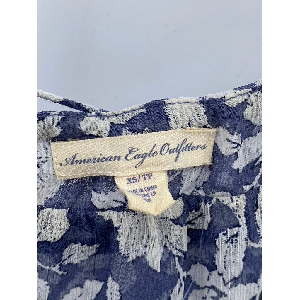 AMERICAN EAGLE OUTFITTERS Women's Blue-White Floral Spaghetti Strap Top SZ XS