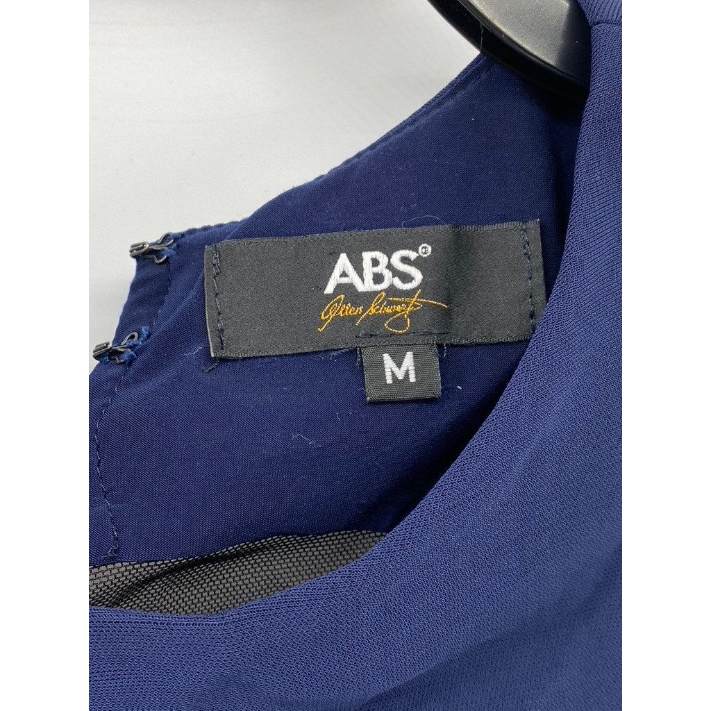 ABS By ALLEN SCHWARTZ Women's Blue-Black Mesh Back Side-Ruched Maxi Dress SZ M