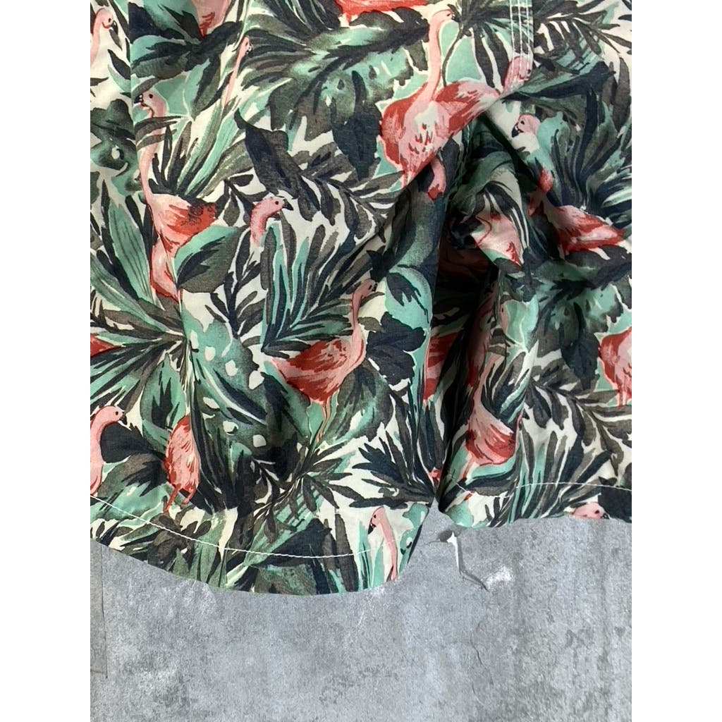 GOODFELLOW & CO Men's Green Palm Flamingo Print Drawstring Swimtrunks SZ M