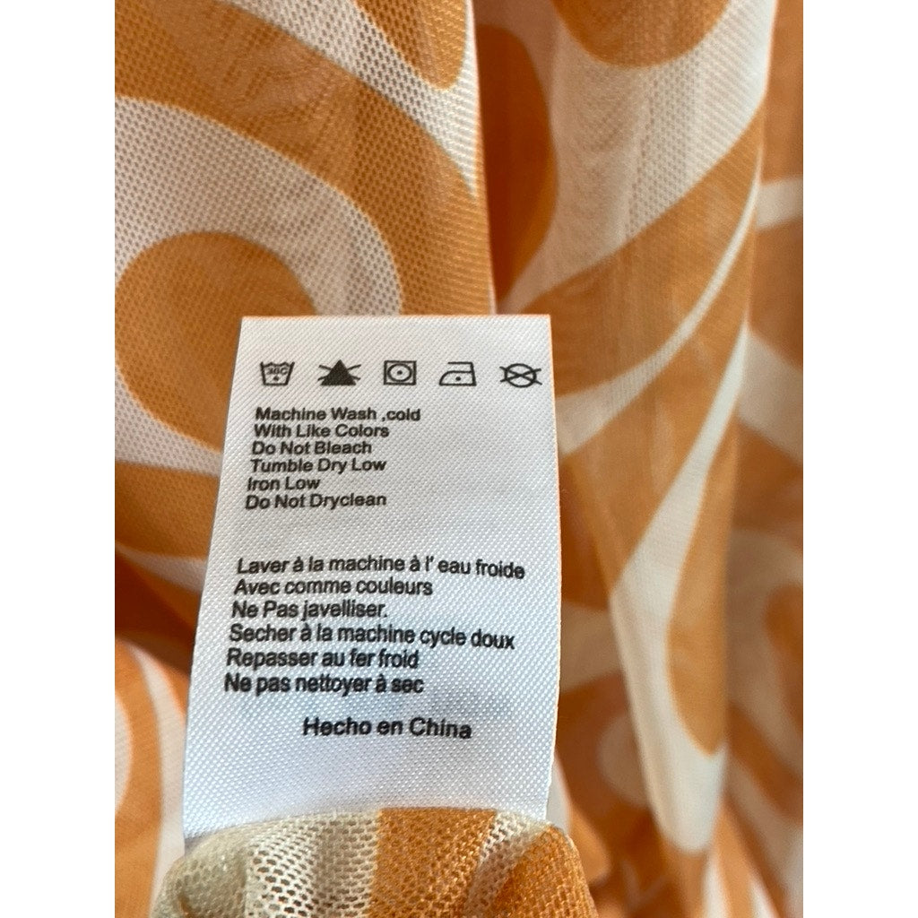 FIND ME NOW Women's Mesh Orange Creamsicle Dream On Long Sleeve Midi Dress SZ M