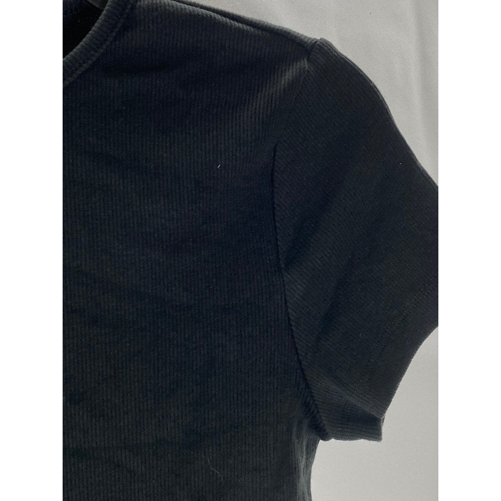 DIVIDED BY H&M Women's Black Crewneck Ribbed Short Sleeve Crop Top SZ L