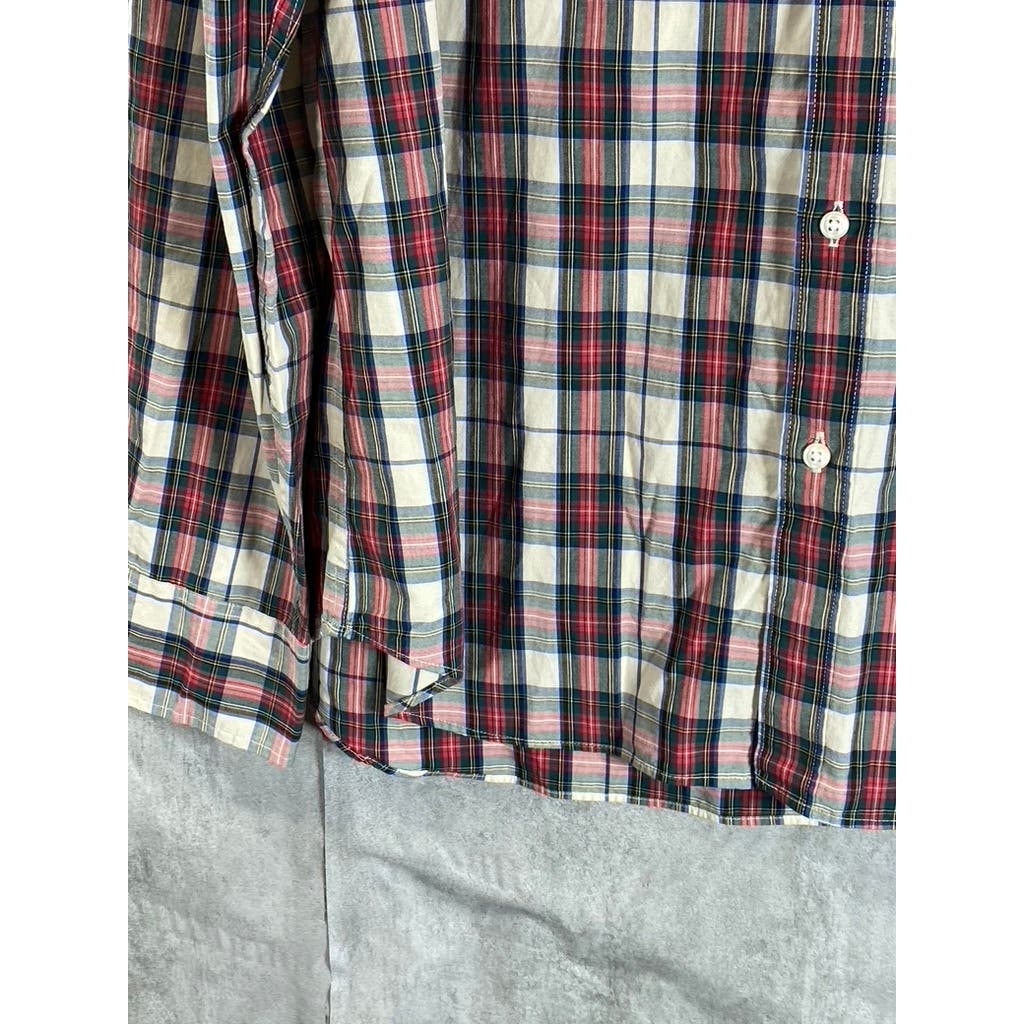 J.CREW Men's Red Plaid Stretch Classic-Fit Secret Wash Cotton Poplin Shirt SZ XL
