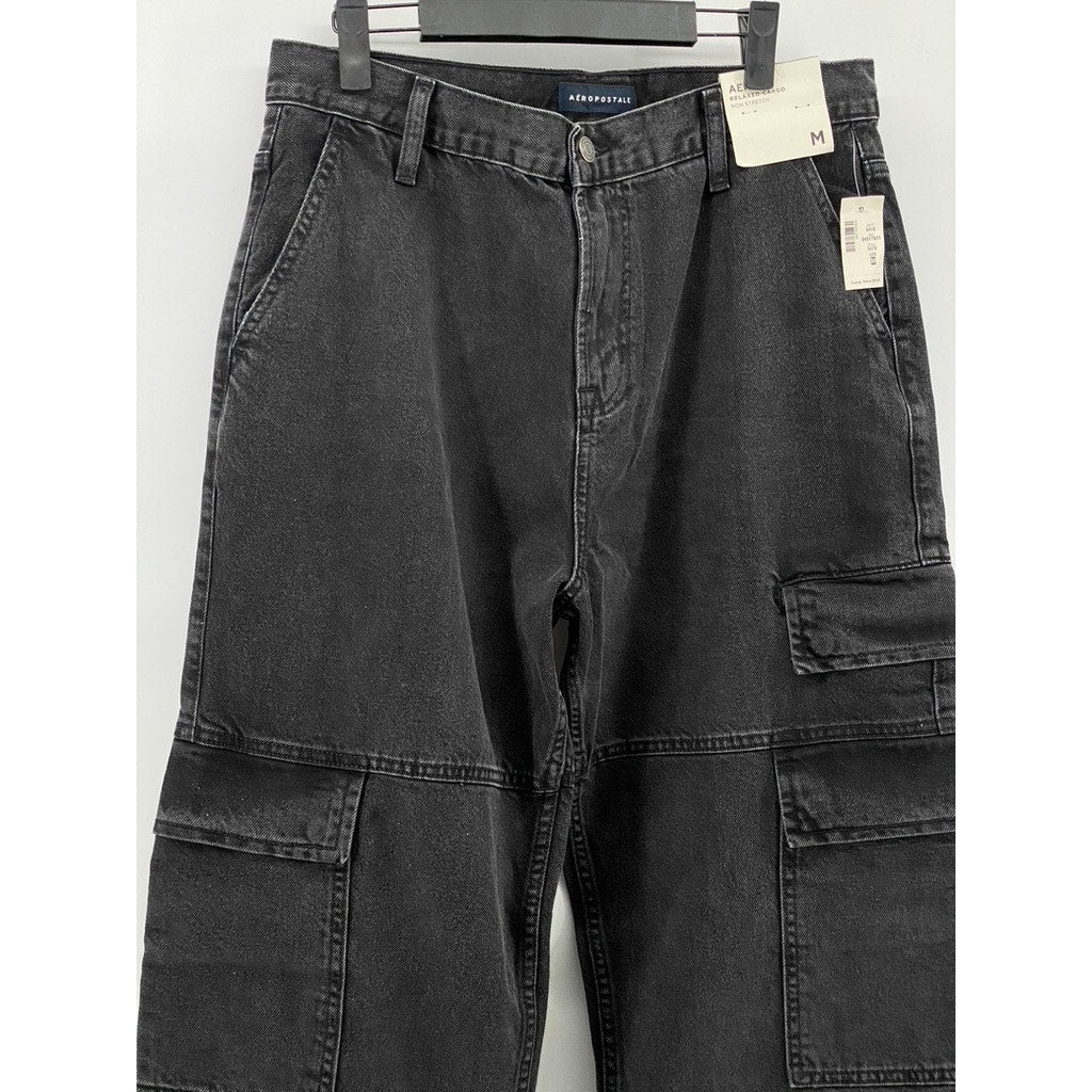 AEROPOSTALE Men's Black Straight-Leg Relaxed Denim Cargo Jean SZ M