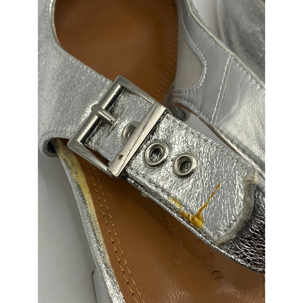 ASOS DESIGN Women's Silver Metallic Pointed-Toe Slingback Block Heel Pumps SZ 7
