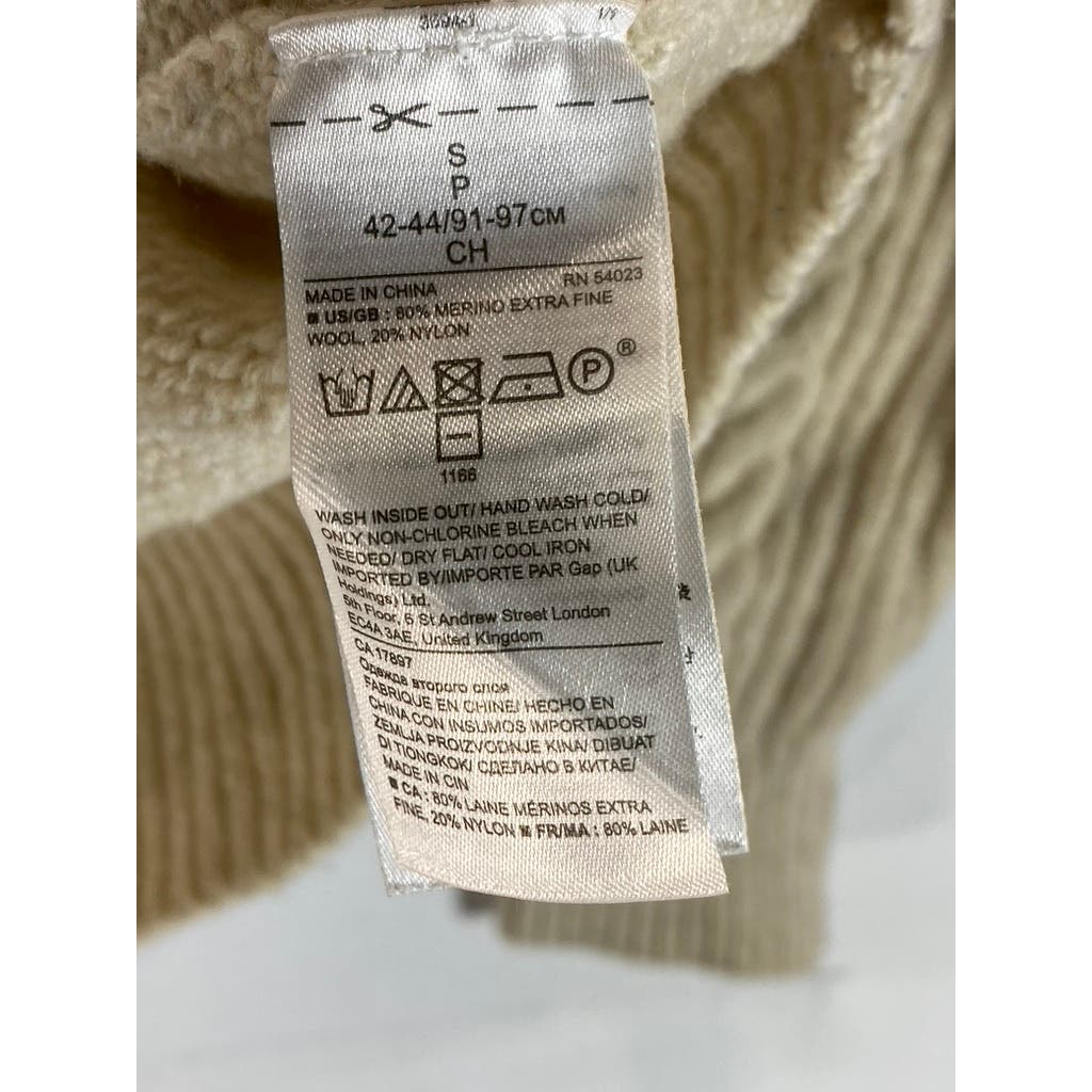BANANA REPUBLIC Men's Cream Extra Fine Merino Wool-Blend Cable-Knit Sweater SZ S