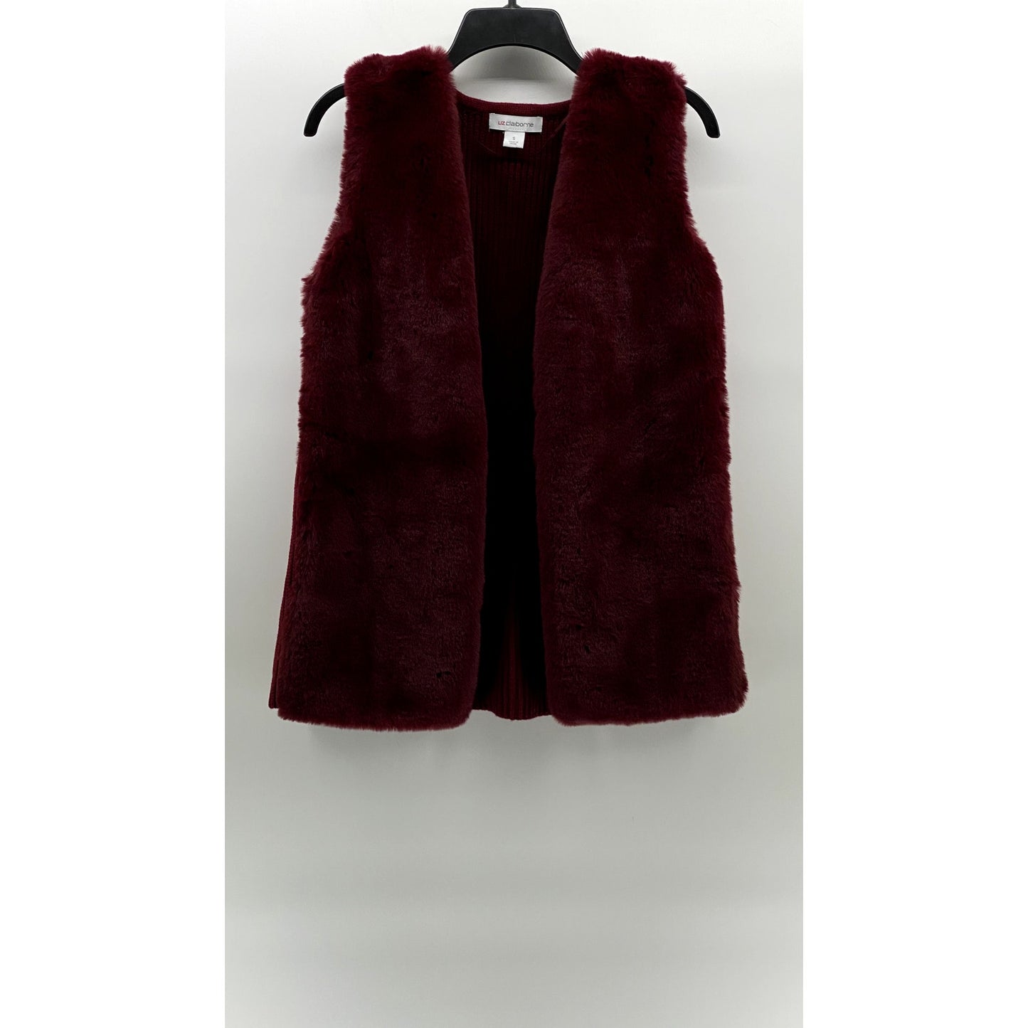 LIZ CLAIBORNE Women's Maroon Faux-Fur Knit Open-Front Sleeveless Vest SZ S