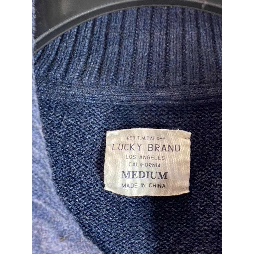LUCKY BRAND Men's Navy Quarter-Button Knit Pullover Sweater SZ M