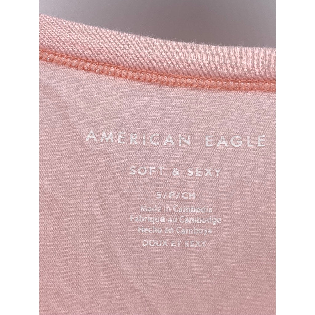 AMERICAN EAGLE Women's Light Pink Soft & Sexy Crewneck Short Sleeve Top SZ S