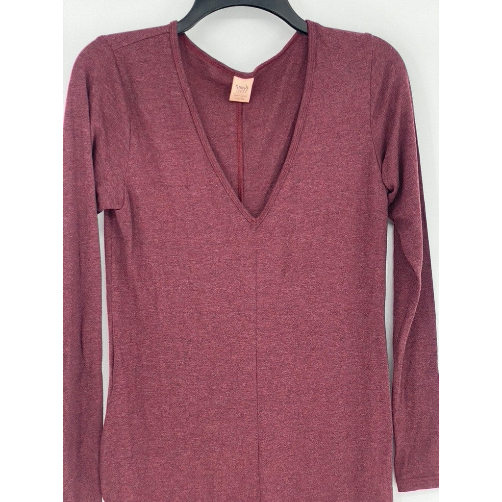 SMASH + TEES Women's Burgundy V-Neck Long Sleeve Friday Romper SZ 2XS