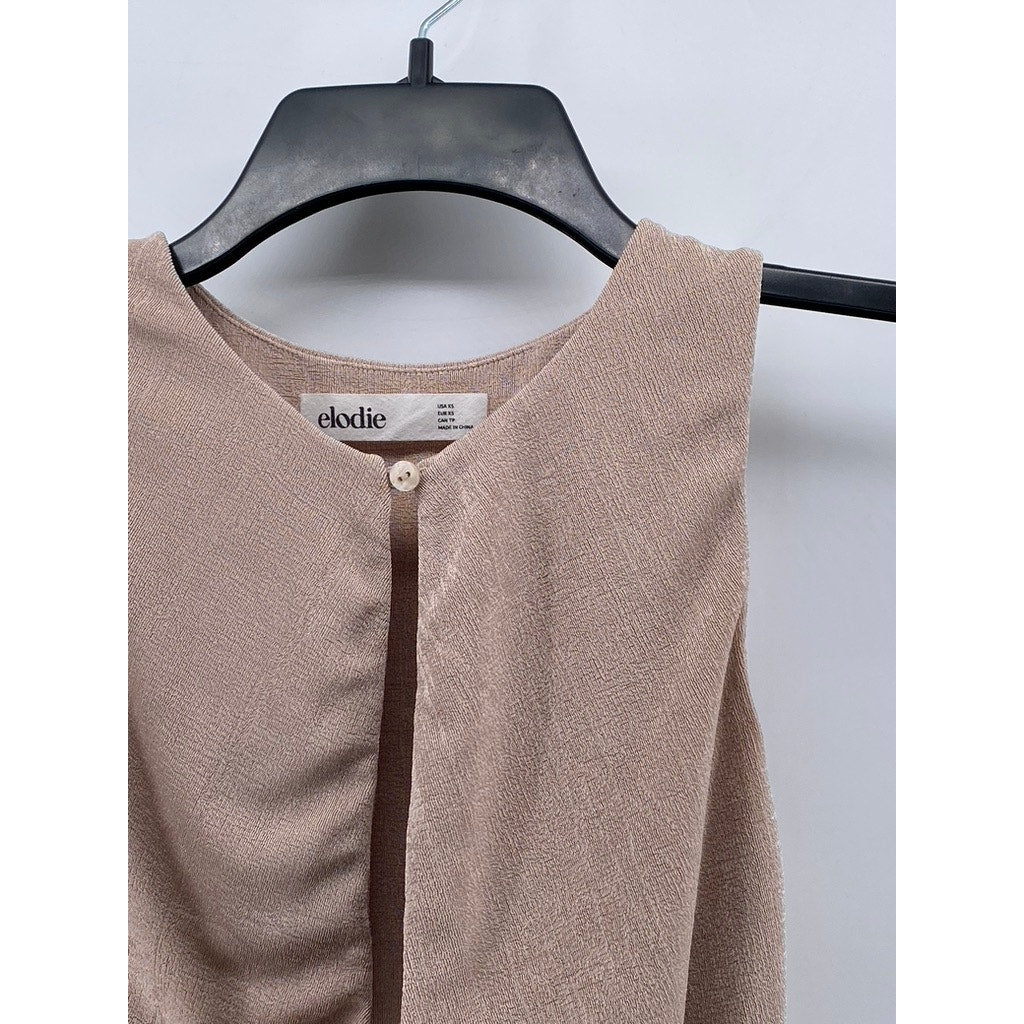 ELODIE Women's Light Beige Button Keyhole Twist-Front Cropped Tank Top SZ XS
