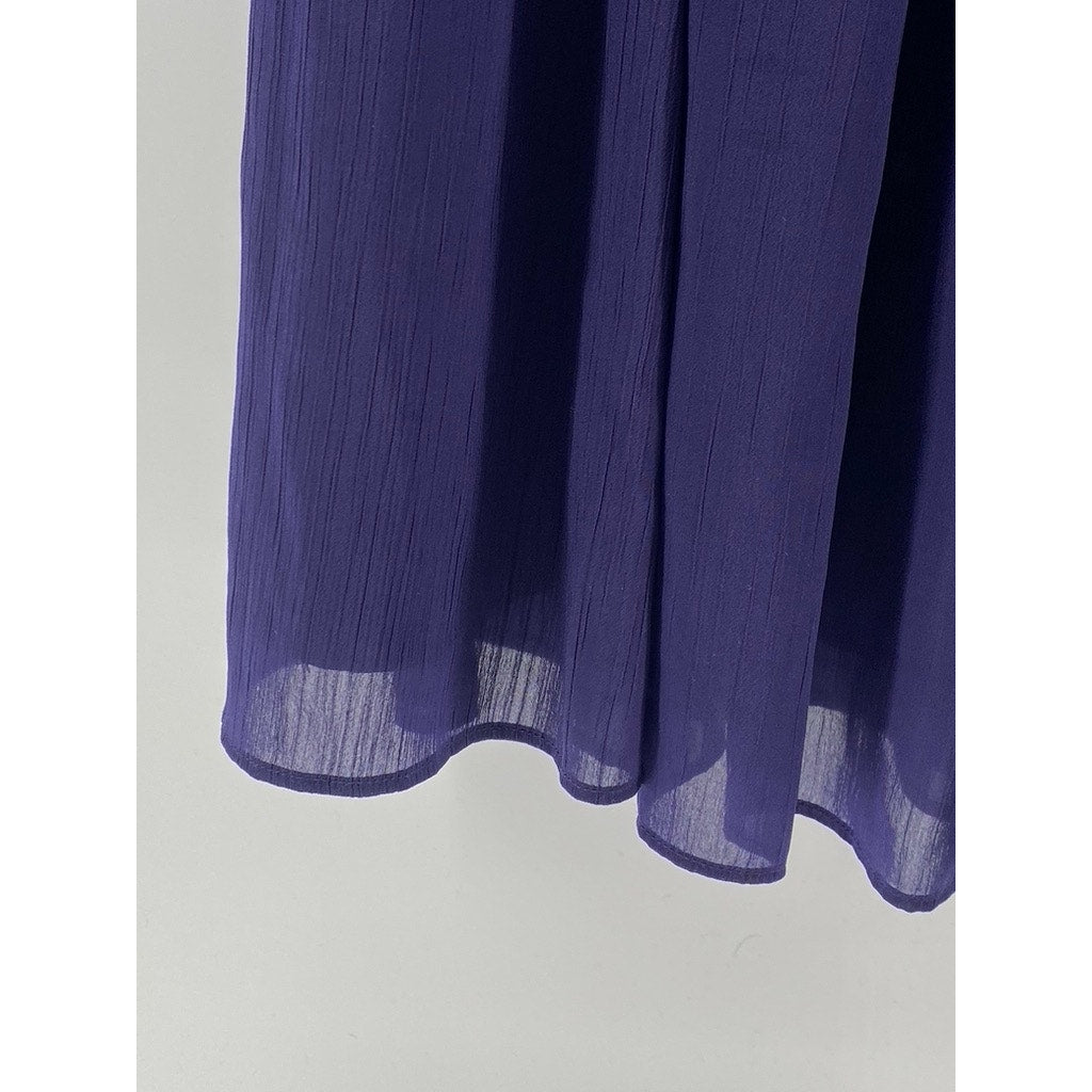 ANN TAYLOR LOFT Women's Purple Pleated Pull-On Sheer A-Line Midi Skirt SZ M