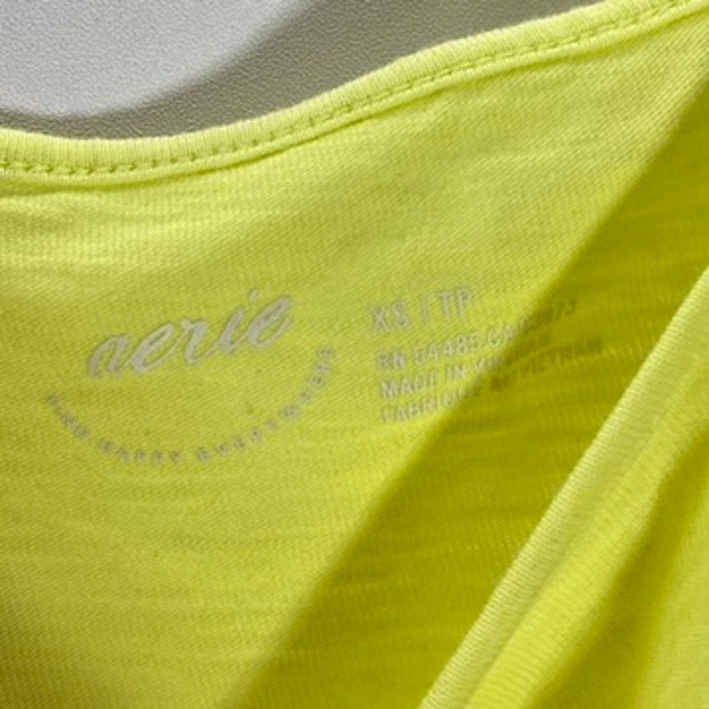 AERIE Women's Neon Yellow Straight-Neck Casual Tank Crop Top SZ XS