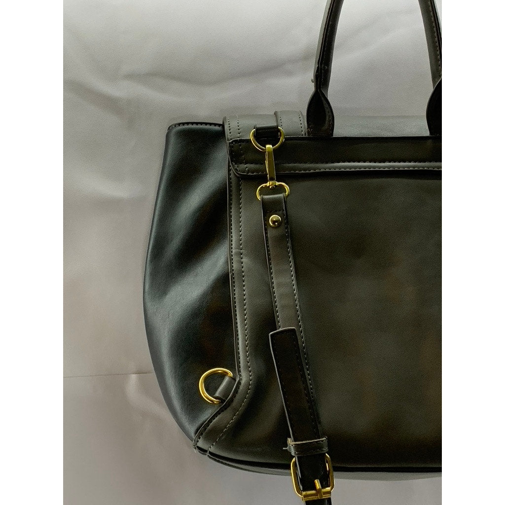 ADRIENNE VITTADINI Women's Black/Grey Faux-Leather Flap Backpack Bag