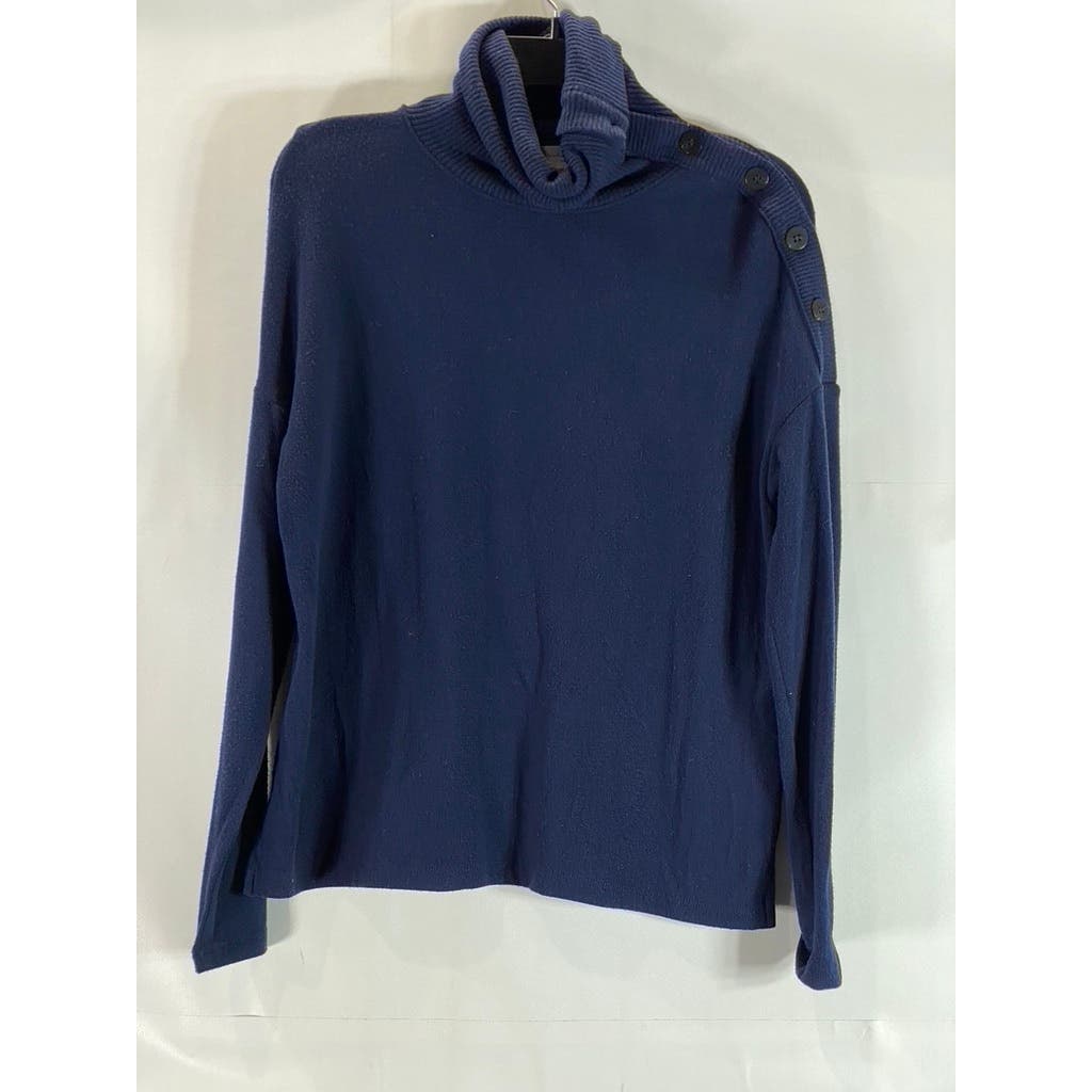 MICHAEL STARS Women's Navy Turtleneck Button-Shoulder Long Sleeve Sweater SZ XS