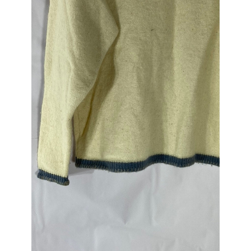 ALPS Women’s Beige-Blue Crewneck Wool-Blend Pullover Sweater SZ L