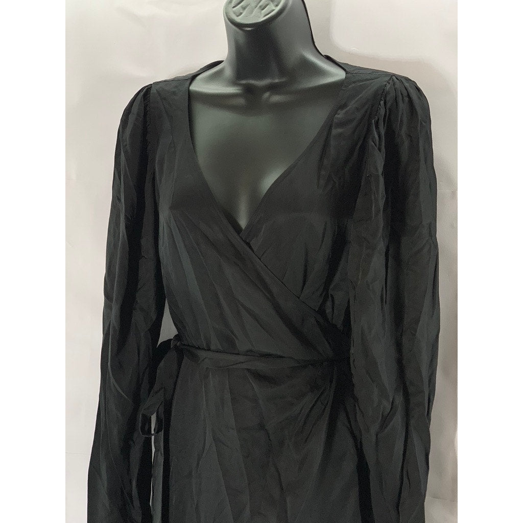 STOCKHOLM ATELIER & OTHER STORIES Women's Solid Black V-Neck Wrap Midi Dress SZ6