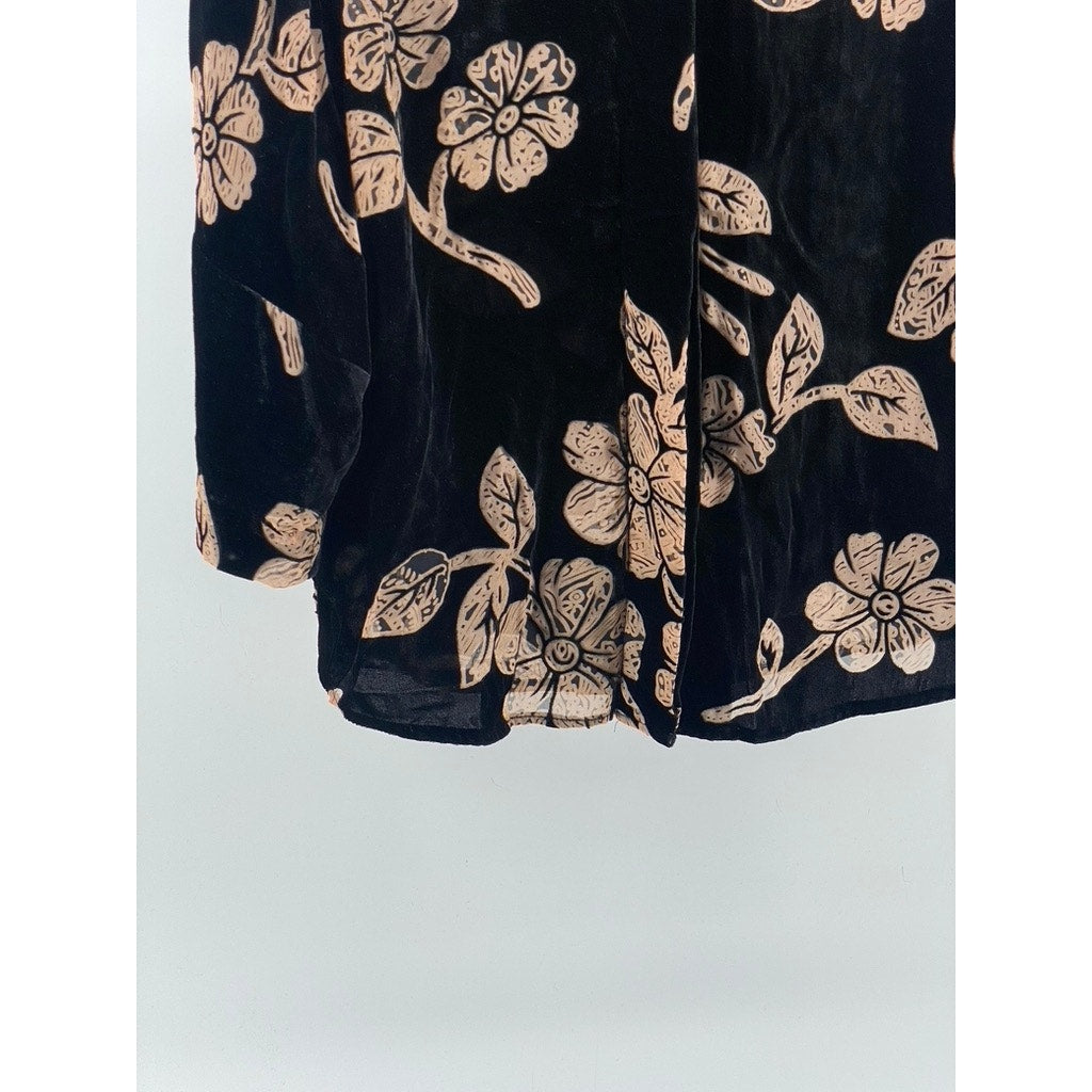 ZARA Women's Black-Beige Floral Burnout Button-Up Long Sleeve Top SZ S