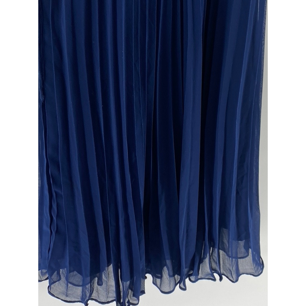 ASOS DESIGN Women's Dark Blue V-Neck Pleated Waist Tie Midi Dress US 8