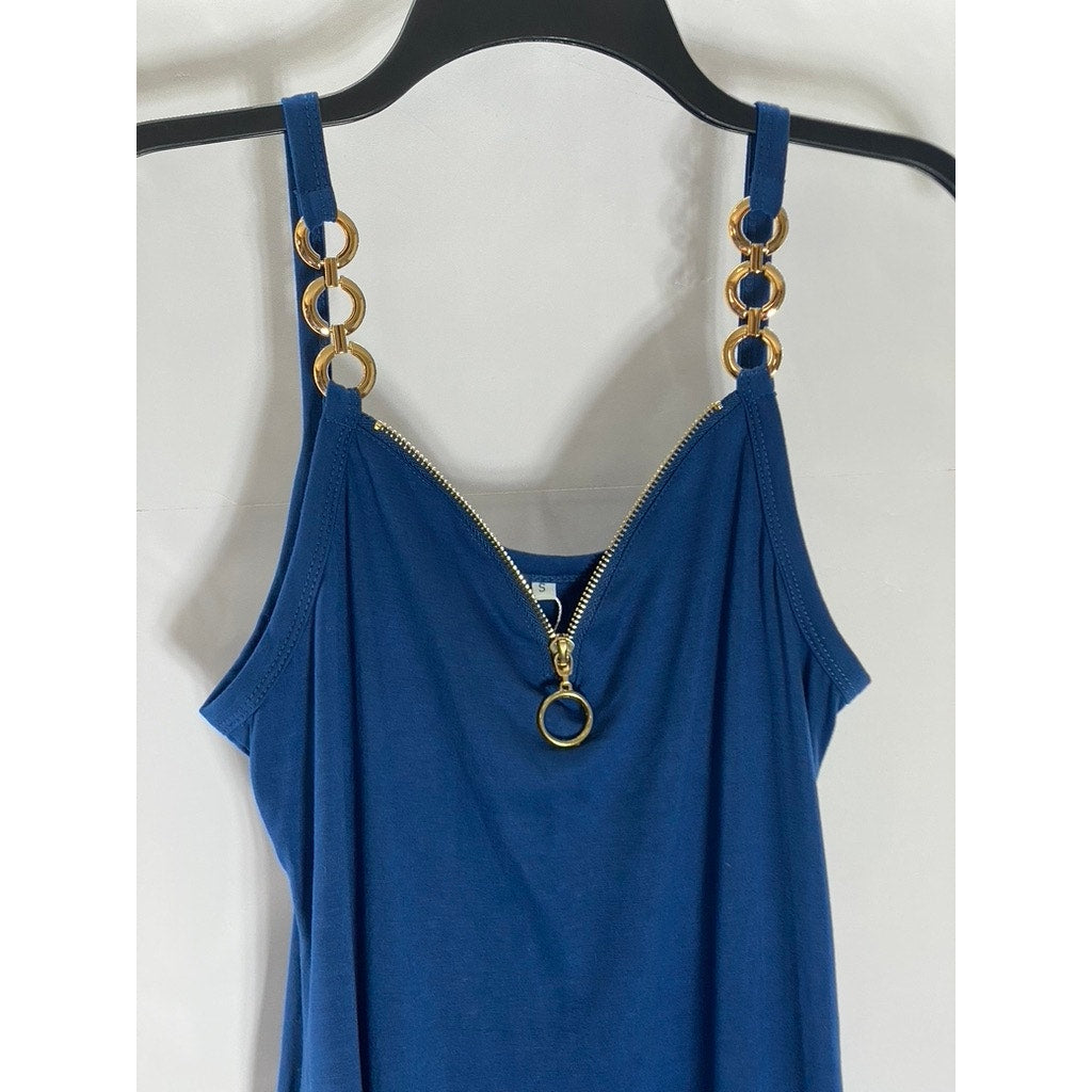 UNBRANDED Women’s Royal Blue O-Ring Sleeveless Front Half-Zip Mini Dress SZ S