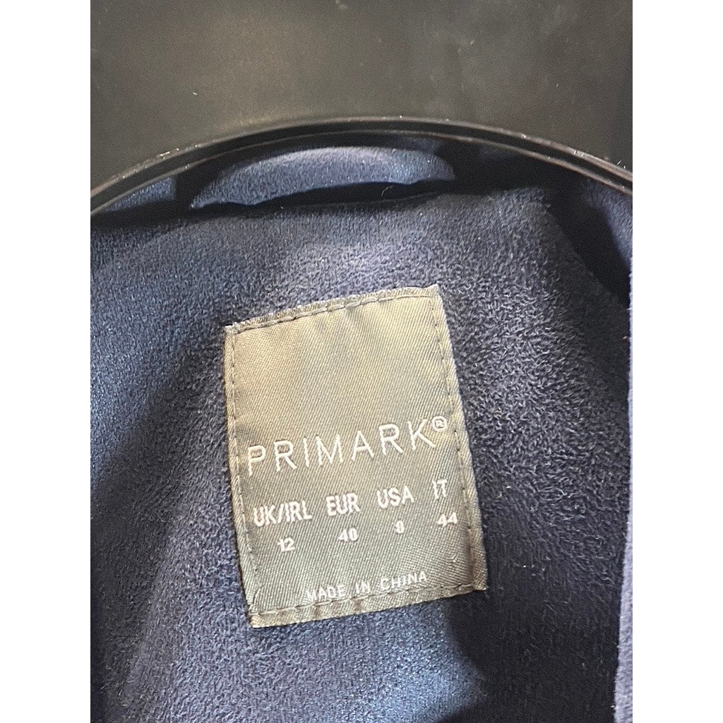 PRIMARK Women's Navy Asymmetrical Moto Faux Suede Buckle Biker Jacket SZ 8